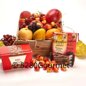 Fresh fine Summer Fruit and  local Colorado Chocolate basket, organic is available 